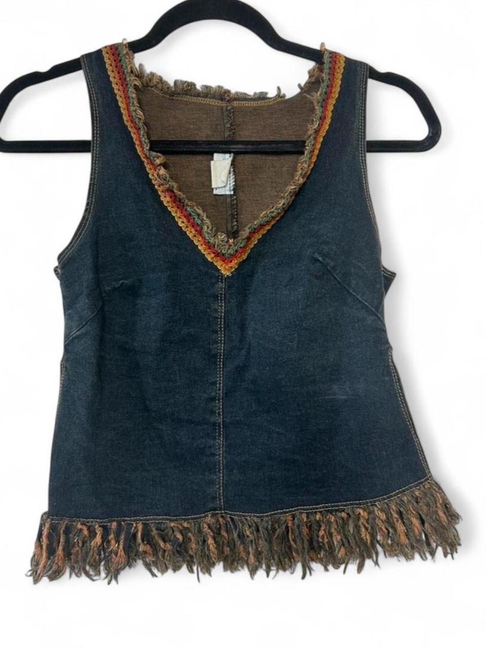 VTG 90s Denim Fringe Crochet  Top 🏜️